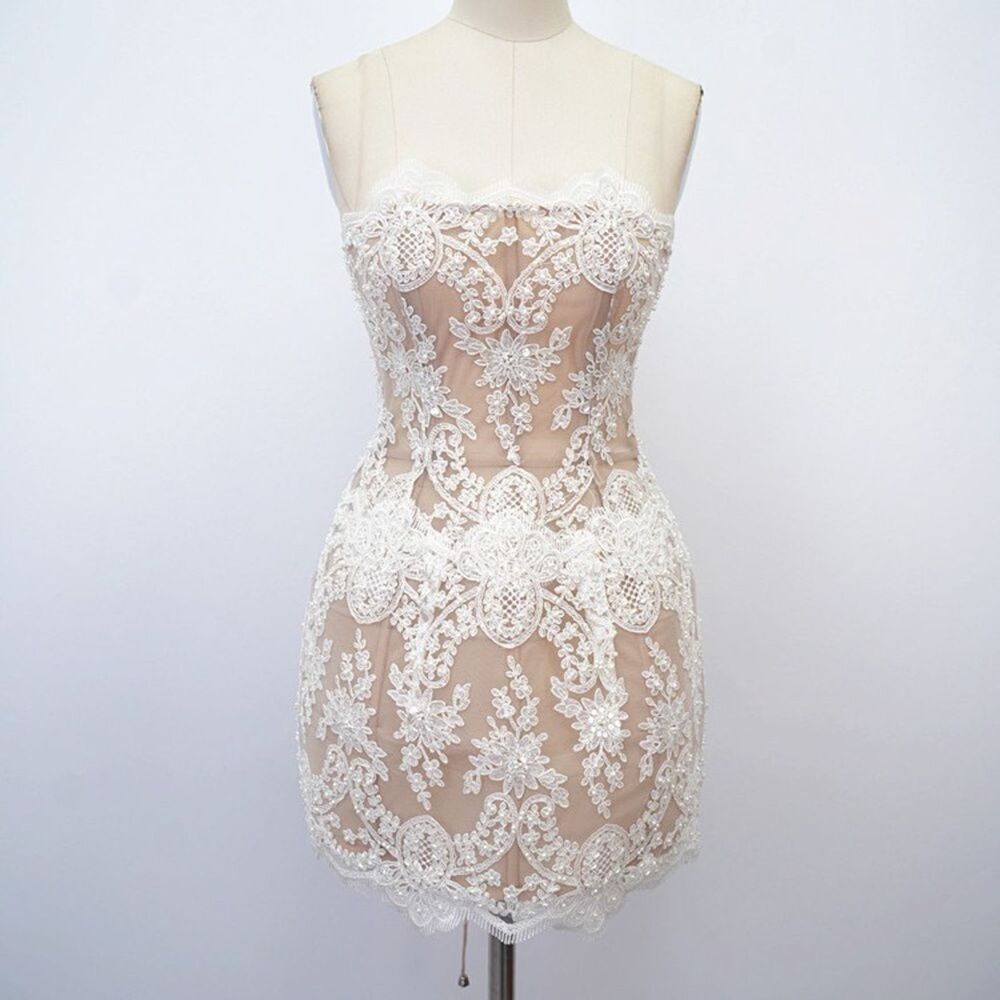 Bronx and Banco Ivory Lace Strapless Mini Dress - Picture 10 of 16
